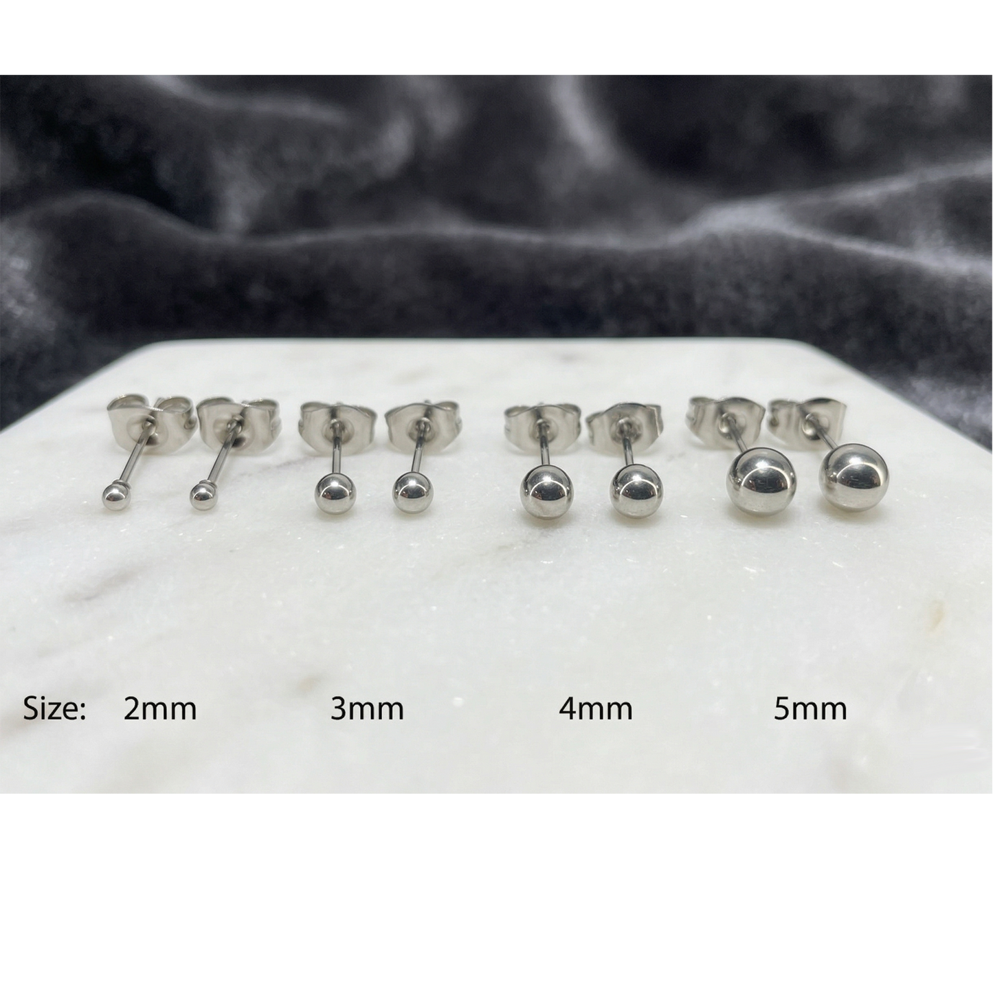 Rose gold surgical steel ball stud earrings size comparison 2mm to 5mm