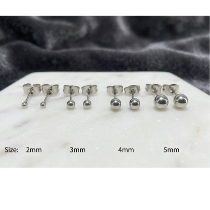 Gold surgical steel ball stud earrings size comparison 2mm to 5mm