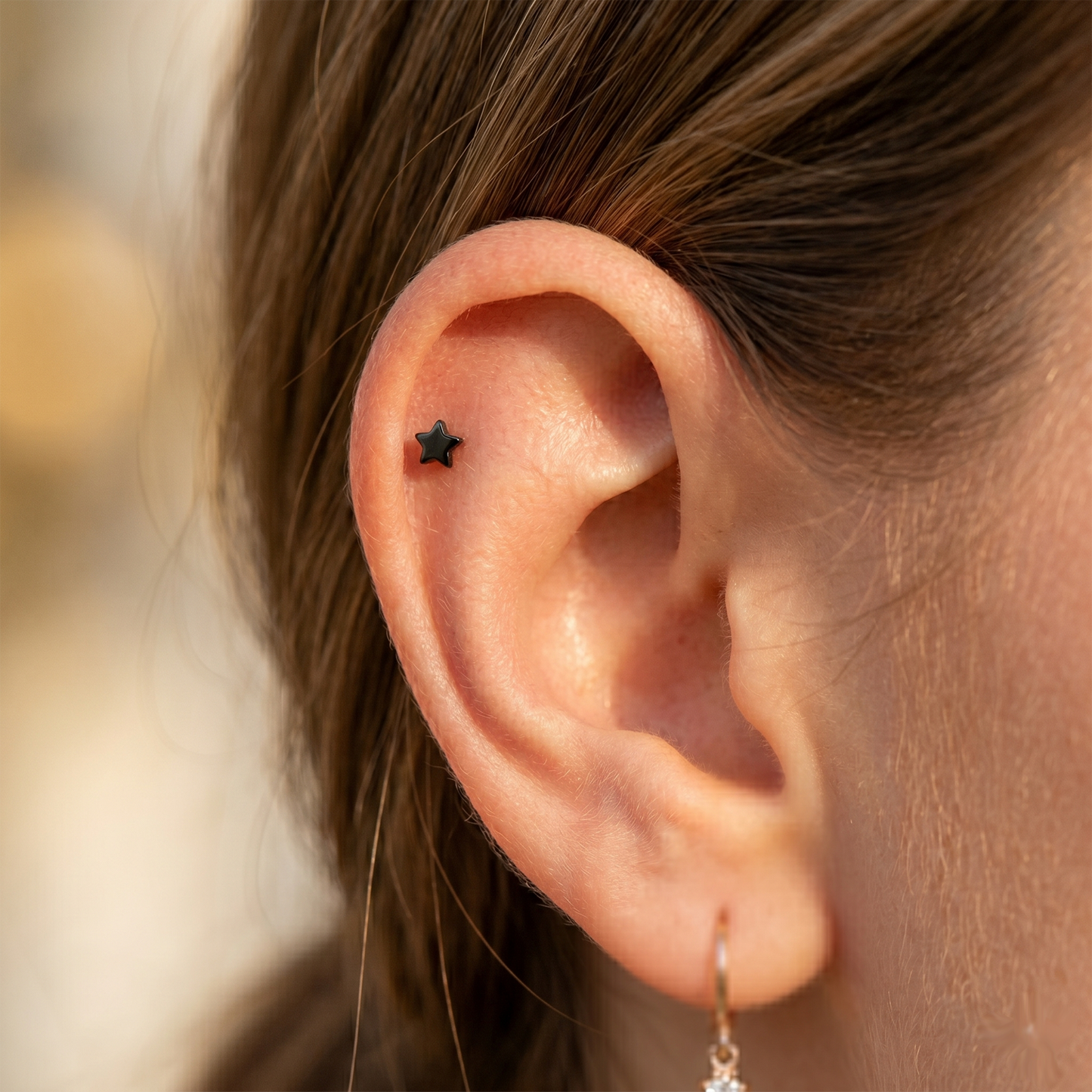 Black Titanium Star Threadless Stud