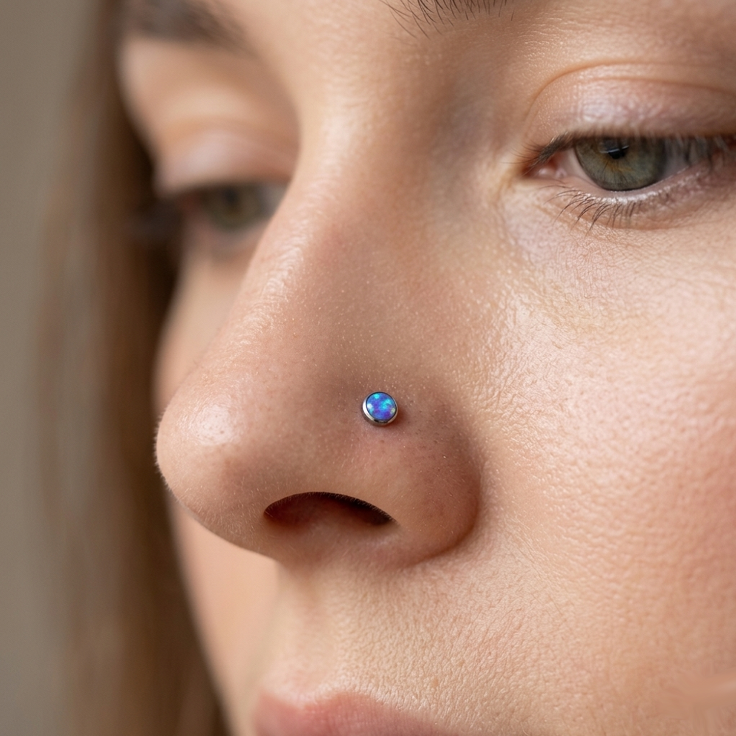 Surgical Steel Opal Flat Top L-Bend Nose Stud 20G