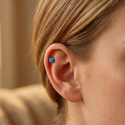 Titanium Blue Opal Prong Threadless Stud