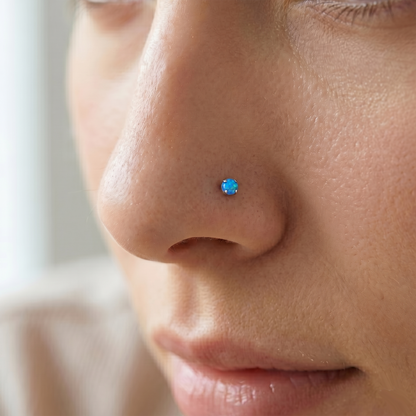 Titanium Blue Opal Prong Threadless Stud
