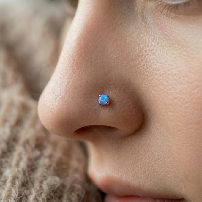 Surgical Steel Opal Prong Set L-Bend Nose Stud 18G 20G