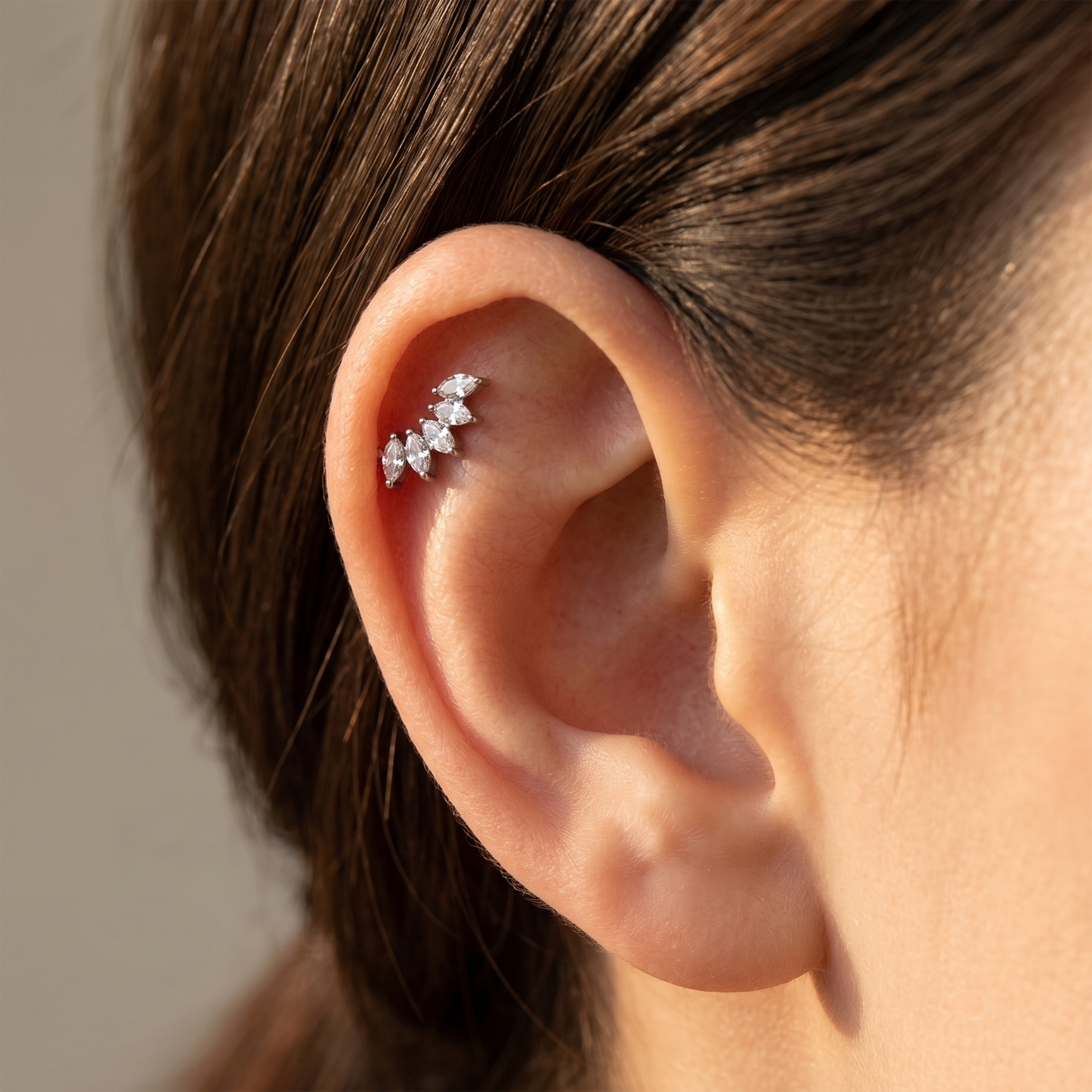 Titanium 5-Marquise CZ Fan Threadless Stud