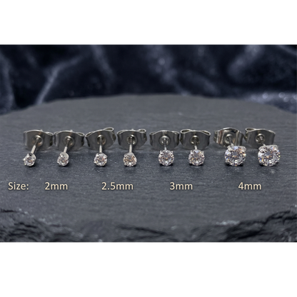 Gold titanium clear CZ stud earrings size comparison 2mm to 5mm