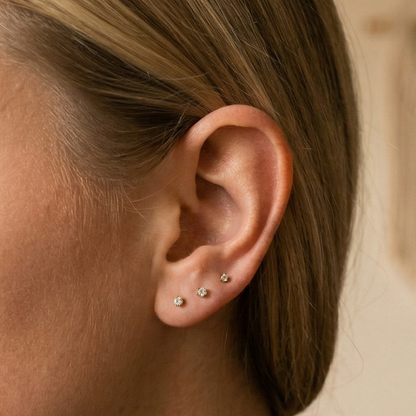 Surgical Steel Round CZ Prong Threadless Flat Back Stud 16G 18G 20G