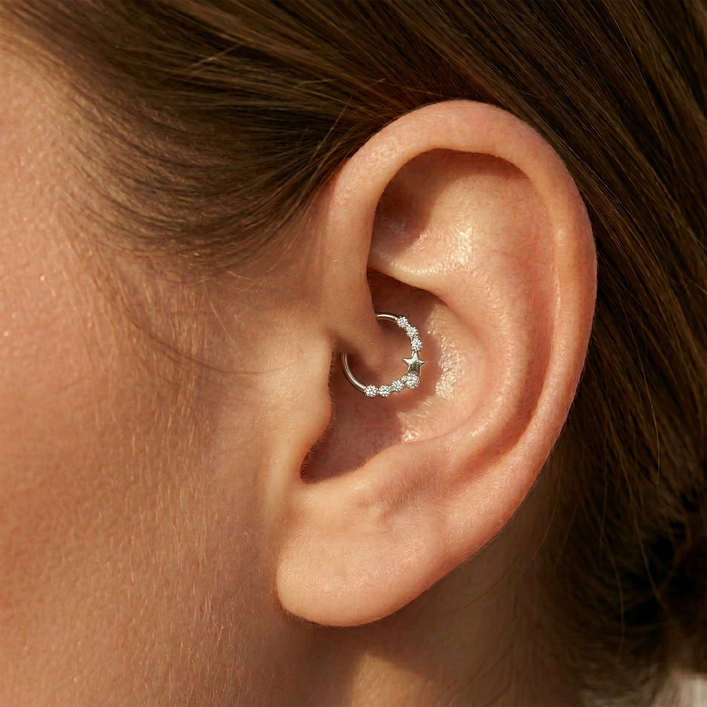 Surgical Steel Star CZ Hinged Hoop 16G