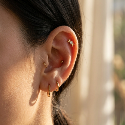 Titanium Crescent Moon CZ Threadless Stud
