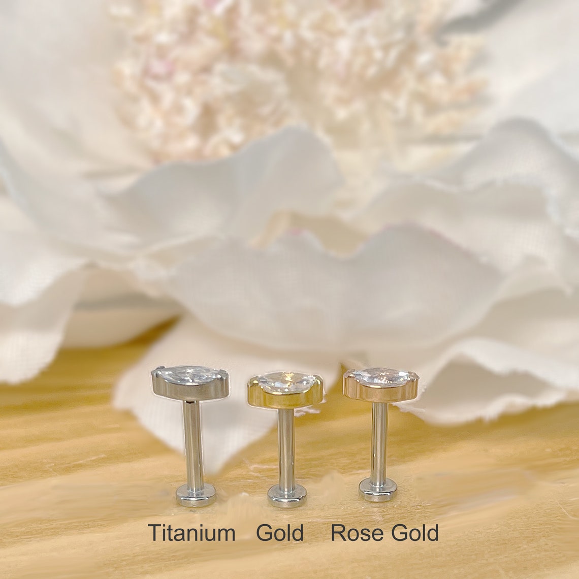 ✨ Titanium Marquise CZ Top Threadless Labret Bar