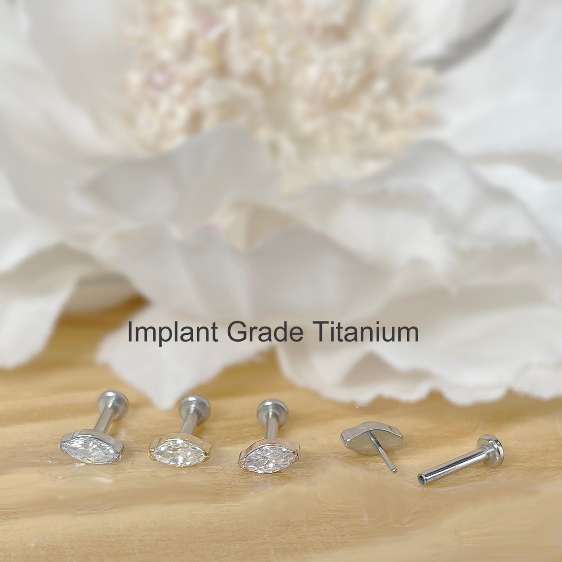 ✨ Titanium Marquise CZ Top Threadless Labret Bar