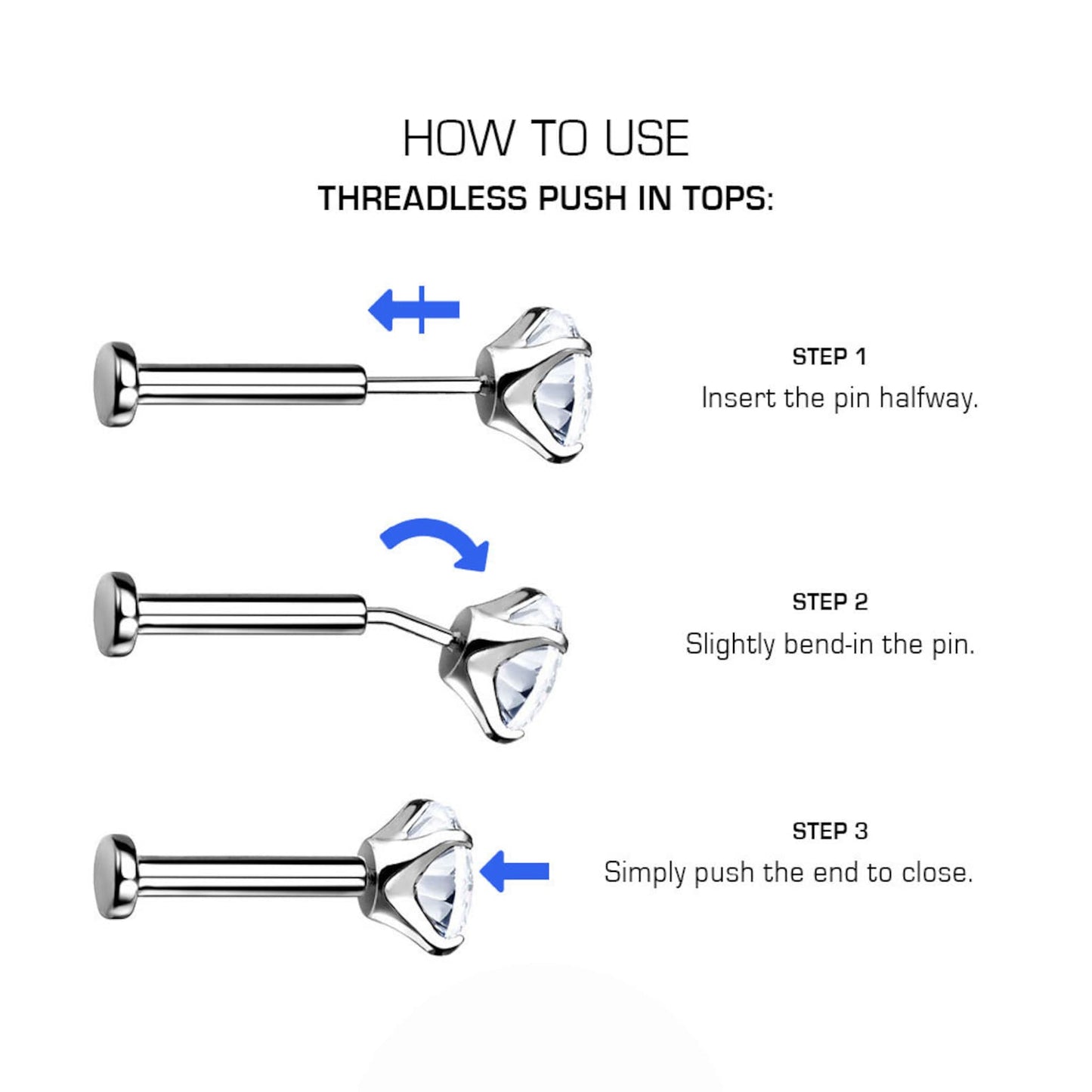 ✨ Titanium CZ Top Round Back Claw Setting Threadless Top