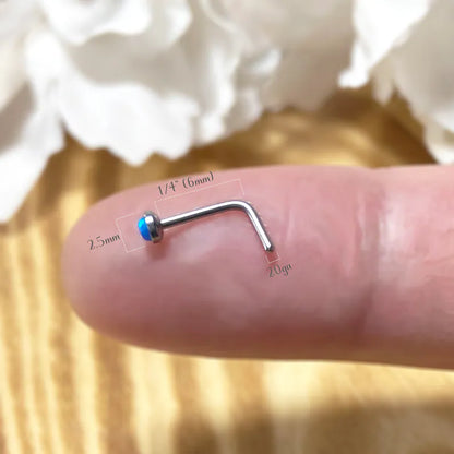 ✨ Opal Set Flat Top L-Bend Nose Stud 20G 6mm