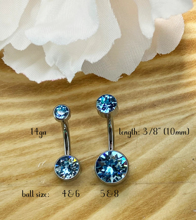 ✨Titanium Internally Threaded Top Double Round Swarovski Crystal Bezel Set Belly Button Rings