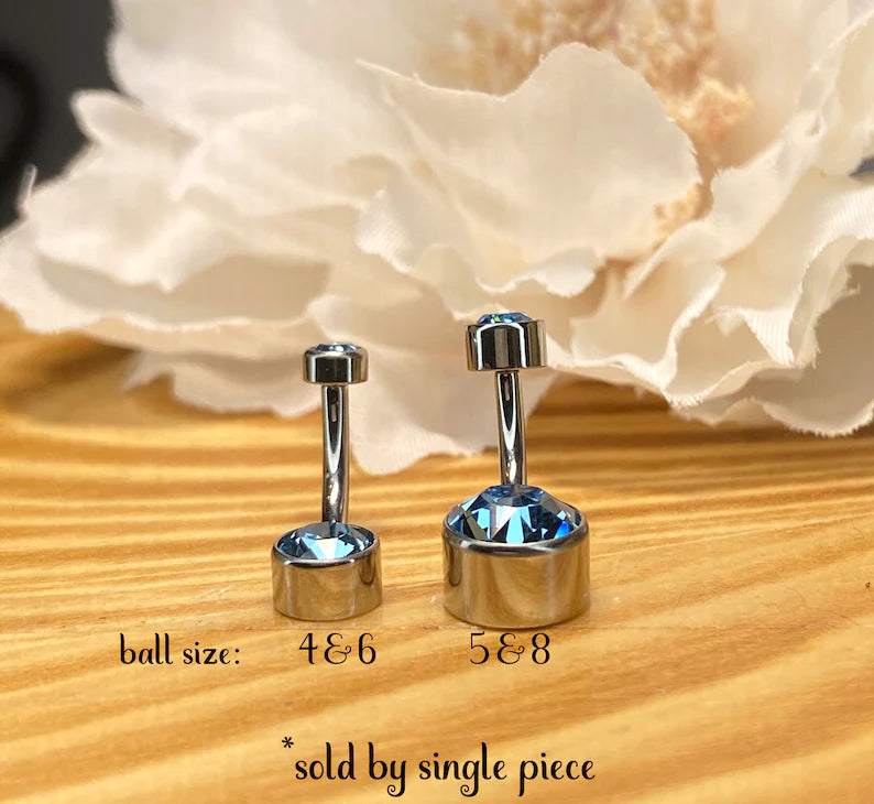 ✨Titanium Internally Threaded Top Double Round Swarovski Crystal Bezel Set Belly Button Rings