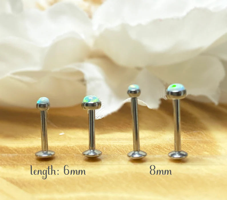 ✨ Surgical Steel White Opal Top Threadless Labret Bar