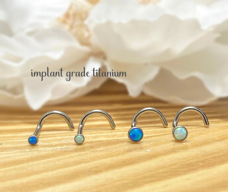 ✨ Titanium Opal Nose Screw Ring