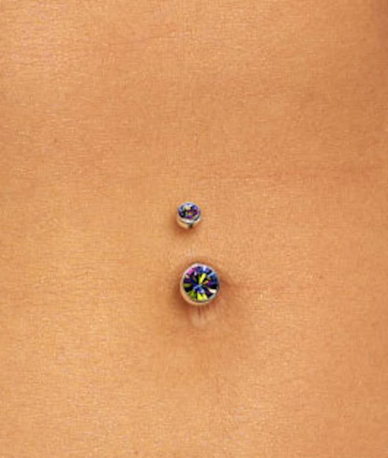 ✨Titanium Internally Threaded Top Double Round Swarovski Crystal Bezel Set Belly Button Rings