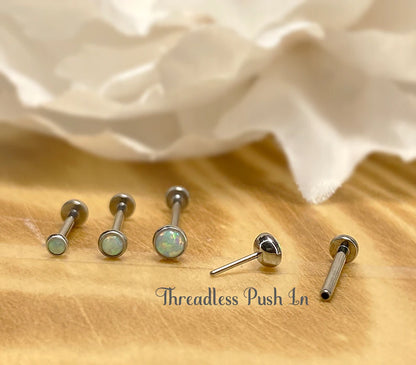 ✨ Titanium White Opal Bezel Set Top Threadless Labret Bar
