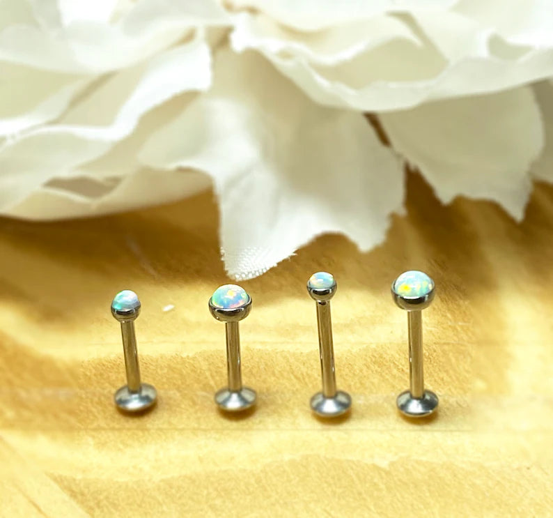 ✨ Surgical Steel White Opal Top Threadless Labret Bar