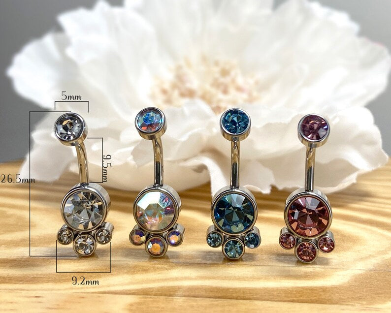 ✨ Internally Threaded Bezel Cluster Crystal Belly Button Navel Ring