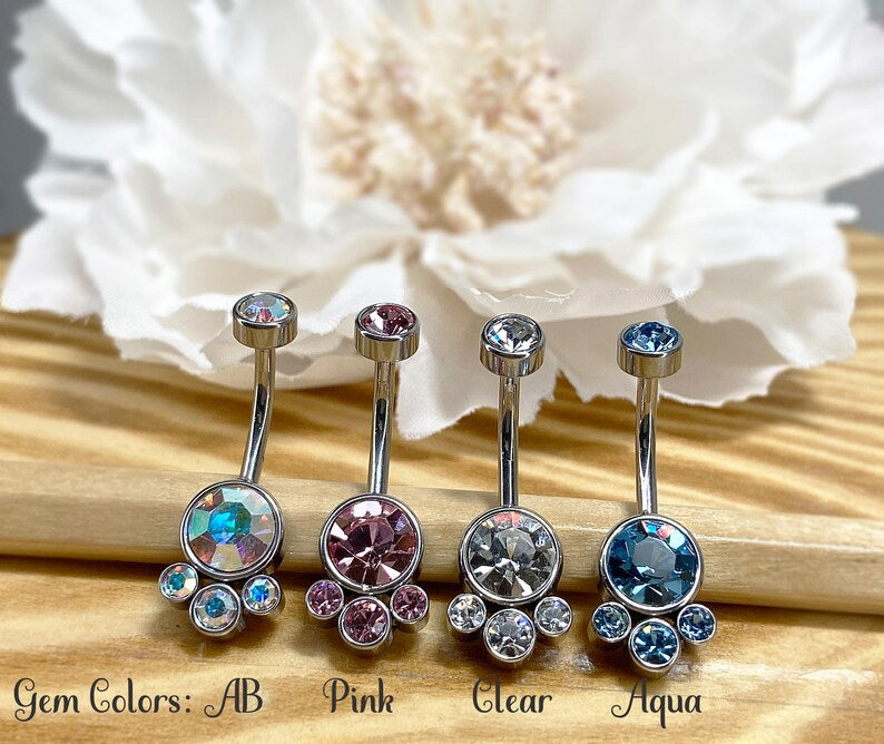 ✨ Internally Threaded Bezel Cluster Crystal Belly Button Navel Ring