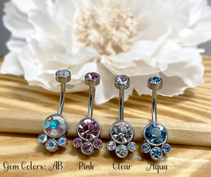 ✨ Internally Threaded Bezel Cluster Crystal Belly Button Navel Ring