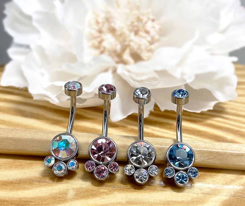 ✨ Internally Threaded Bezel Cluster Crystal Belly Button Navel Ring