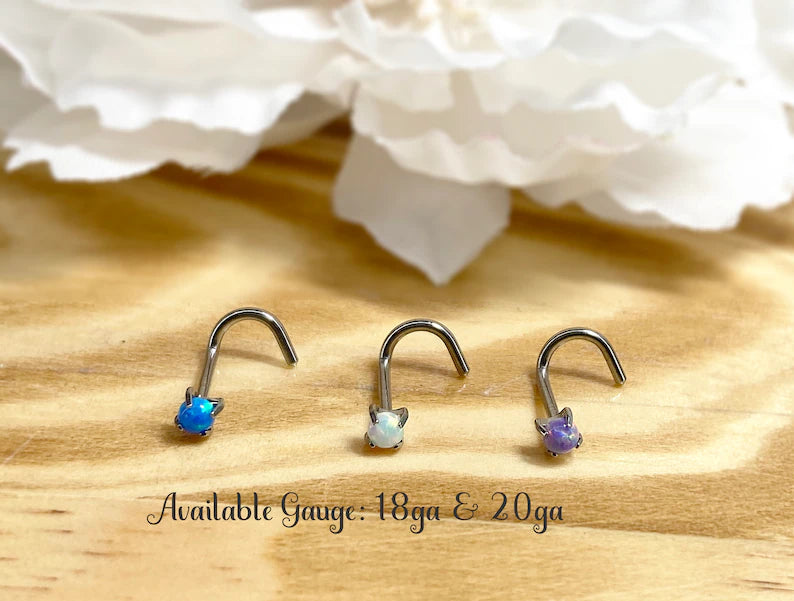 ✨ Titanium Opal Prong Set Nose Screw Ring