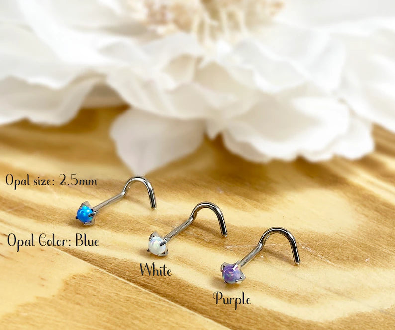 ✨ Titanium Opal Prong Set Nose Screw Ring