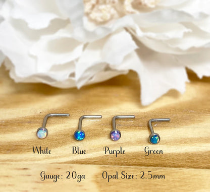 ✨ Opal Set Flat Top L-Bend Nose Stud 20G 6mm