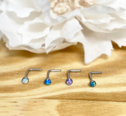 ✨ Opal Set Flat Top L-Bend Nose Stud 20G 6mm