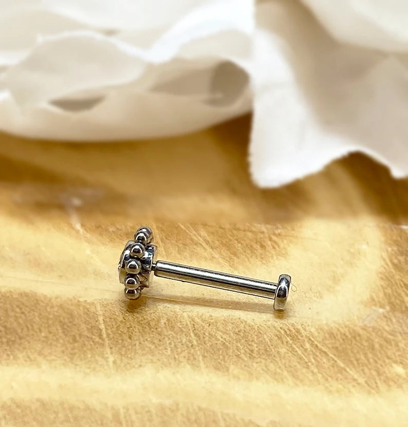 ✨ Titanium Flower CZ Top Threadless Labret Bar