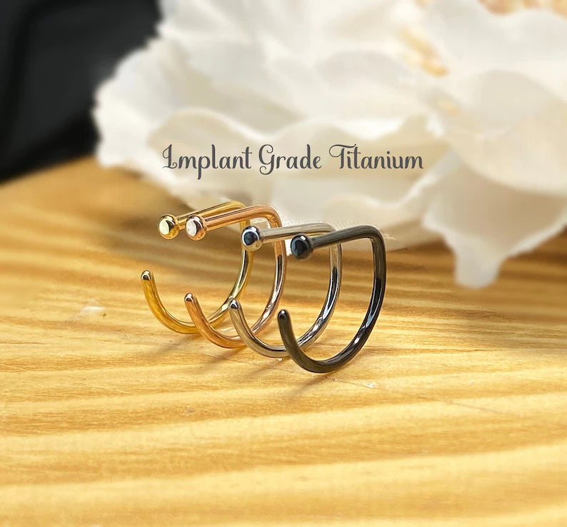 ✨ Titanium D-Shape Flat End Nose Hoop Ring 18G 20G