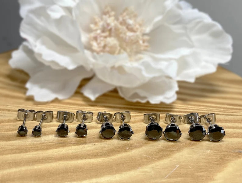 ✨ Surgical Steel Black CZ Stud Earrings