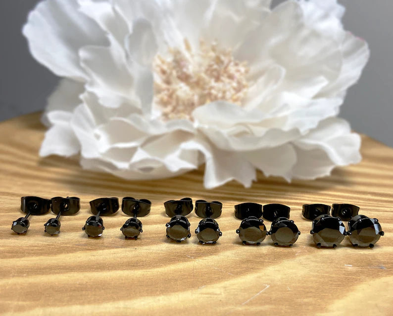 ✨ Black Surgical Steel Black CZ Stud Earrings