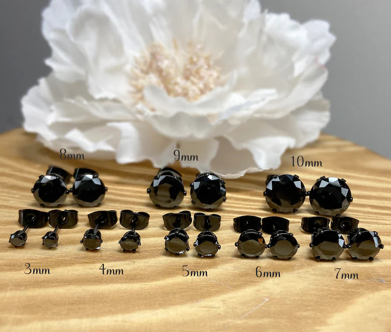 ✨ Black Surgical Steel Black CZ Stud Earrings