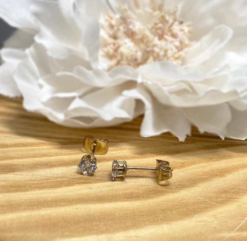 ✨ Gold Surgical Steel CZ Stud Earrings