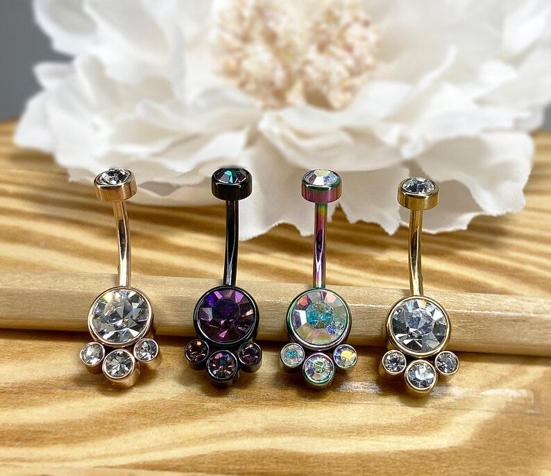 ✨ Internally Threaded Bezel Cluster Crystal Belly Button Navel Ring