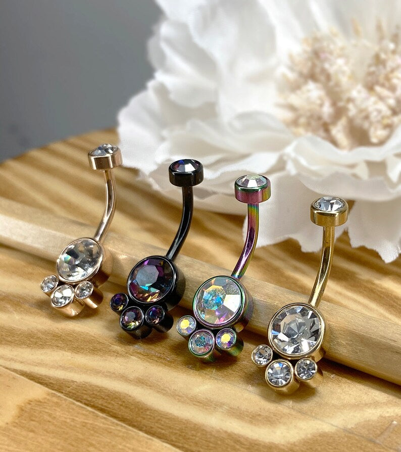 ✨ Internally Threaded Bezel Cluster Crystal Belly Button Navel Ring