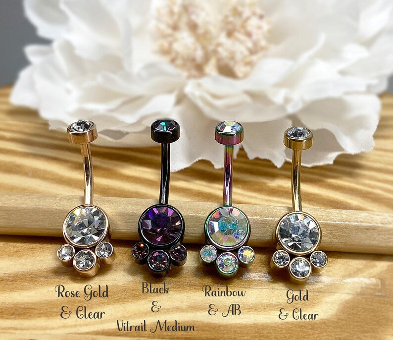 ✨ Internally Threaded Bezel Cluster Crystal Belly Button Navel Ring