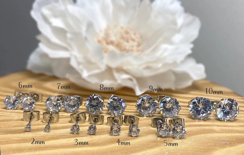 ✨ Surgical Steel Clear Round CZ Stud Earrings