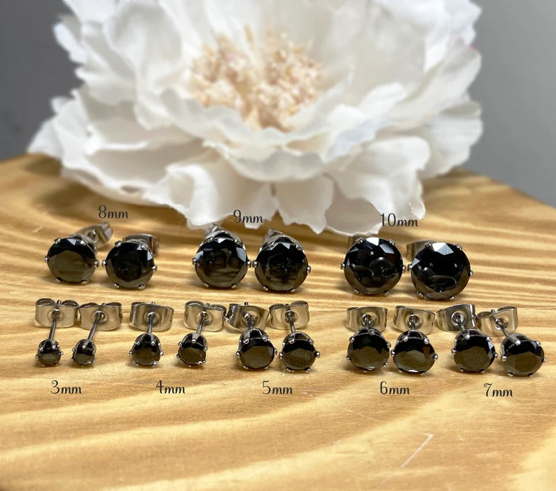 ✨ Surgical Steel Black CZ Stud Earrings