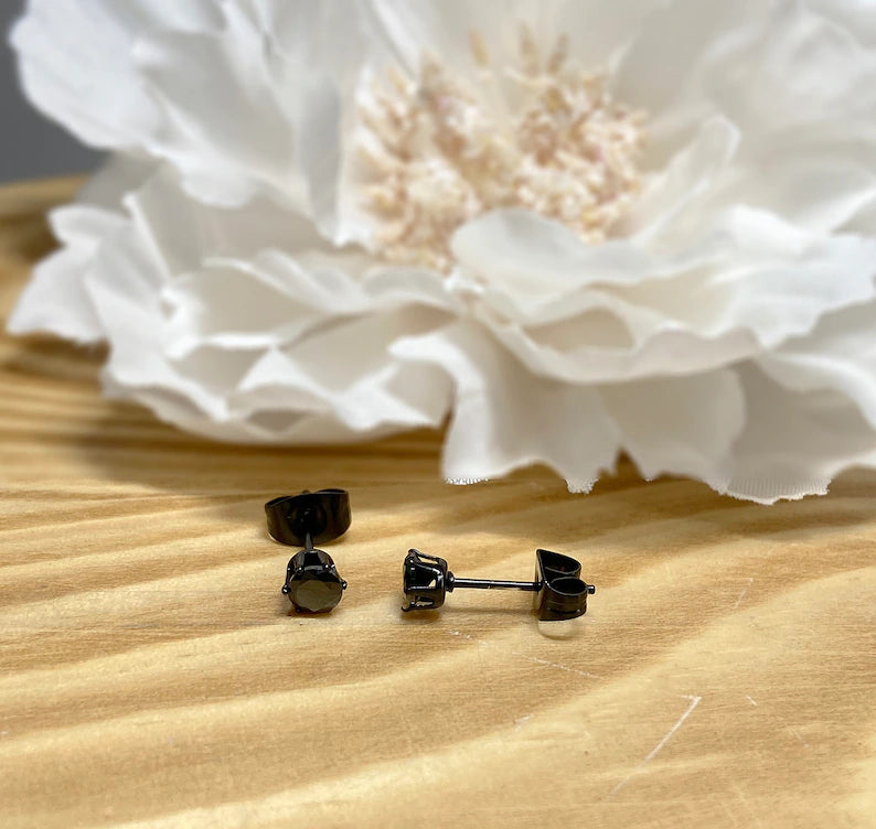 ✨ Black Surgical Steel Black CZ Stud Earrings