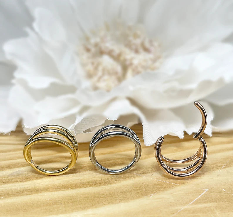 ✨ Titanium Triple Hoop Hinged Clicker Hoop Earring