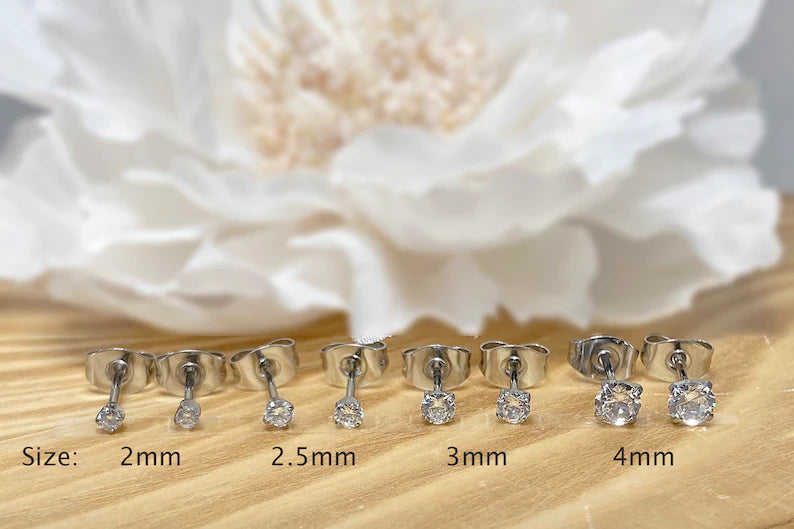 ✨ Titanium Clear Prong Set CZ Earrings