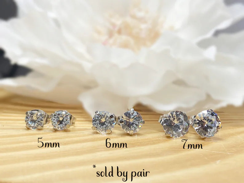 ✨ Titanium Clear Prong Set CZ Earrings