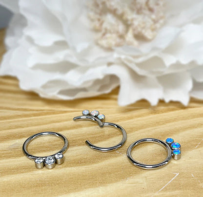 ✨ Titanium 3-Bezel Set CZ Hinged Clicker Hoop 16G