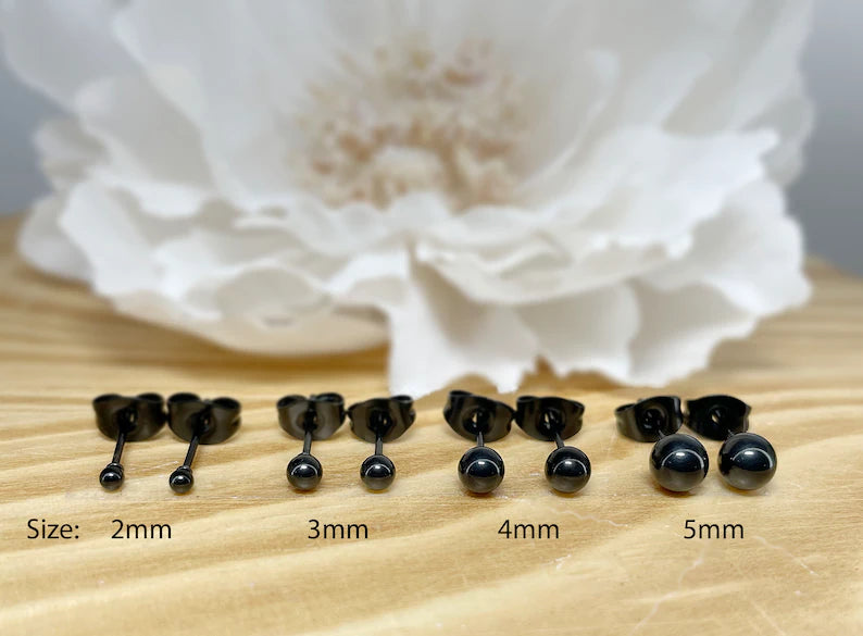 ✨ Black Surgical Steel Round Ball Stud Earrings