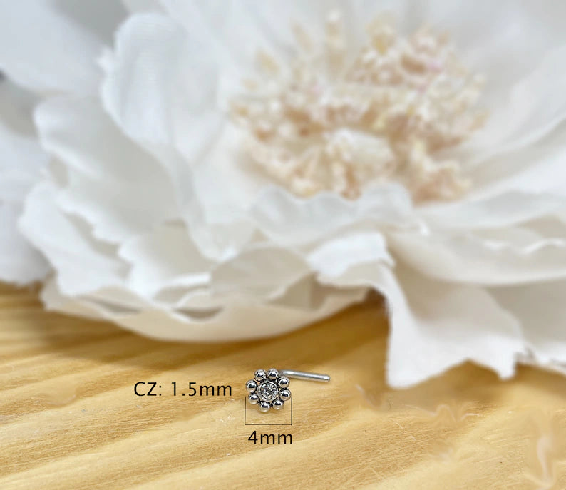 ✨ Round Flower CZ Nose Stud Ring