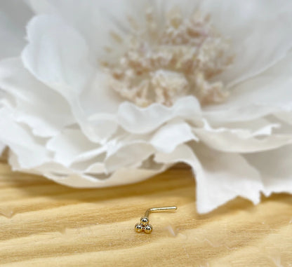 ✨ 3-Ball Triangle Top L-Bend Nose Stud 20G